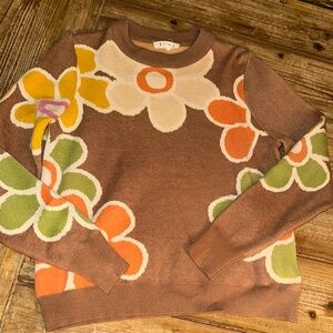 THML Brown Floral Crew Neck Sweater